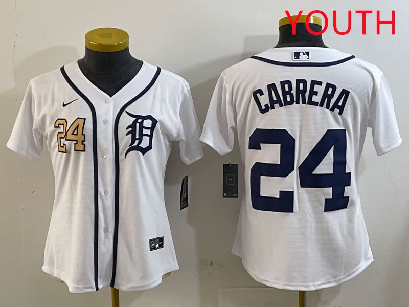 Youth Detroit Tigers 24 Cabrera White Game 2025 Nike MLB Jersey style 2
